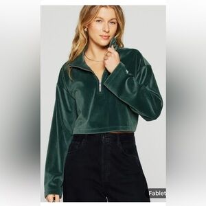 Fabletics Plush Half Zip Crop Green Sweatshirt XL NWT